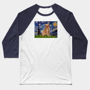 Starry Night Adapted to Include a Happy Golden Retriever Baseball T-Shirt